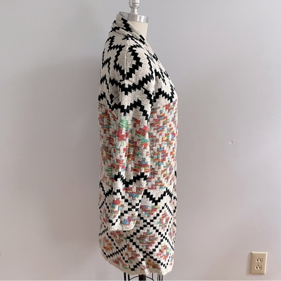 Debut Long Cardigan Duster Southwestern Graphic Sweater Open Front- Size Small - Picture 4 of 7